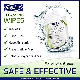 Dr. Fischer Eye Wipes - Hypoallergenic Eyelid Wipes for Everyday Eye Cleansing and Gentle Makeup Remover. (6 packs of 30 wipes each)