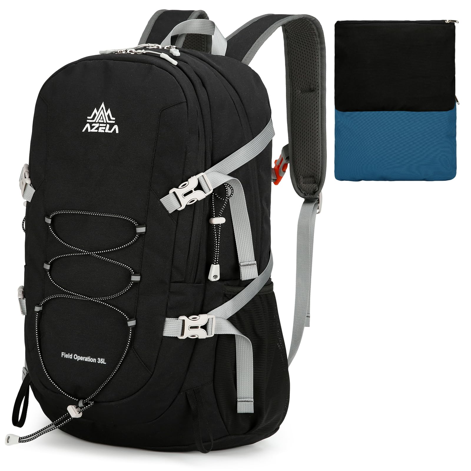 Outplea 35L Foldable Hiking Backpack Men Women, Lightweight Outdoor Daypack with Chest Strap, Large Packable Rucksack for Camping Traveling Sport, Black