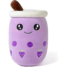 Ditucu Cute Boba Tea Plush Stuffed Bubble Tea Plushie Cartoon Soft Grape Fruit Pillow Home Hugging Gift for Kids Big Eyes Purple 13.7 inch