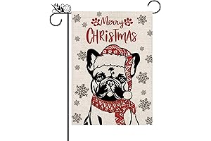 Christmas Garden Flag with French Bulldog Adorned in Hat and Scarf