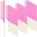 Patelai 30 Pieces Parting Comb for Braids Steel Hair Pin Rat Tail Carbon Fiber Heat Resistant Teasing Combs with Stainless Steel Pintail (Pink and Gold)