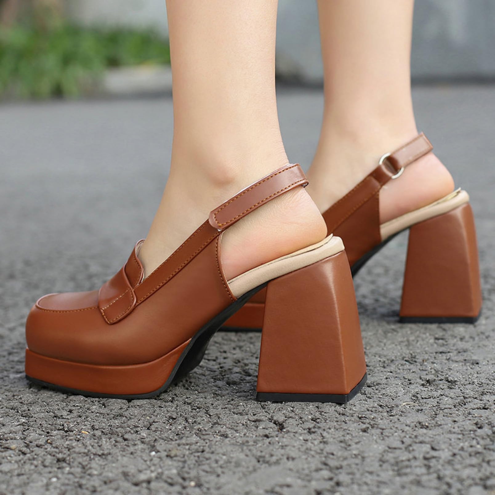 Generico Décolleté Slingback Donna Platform Tacco Largo
