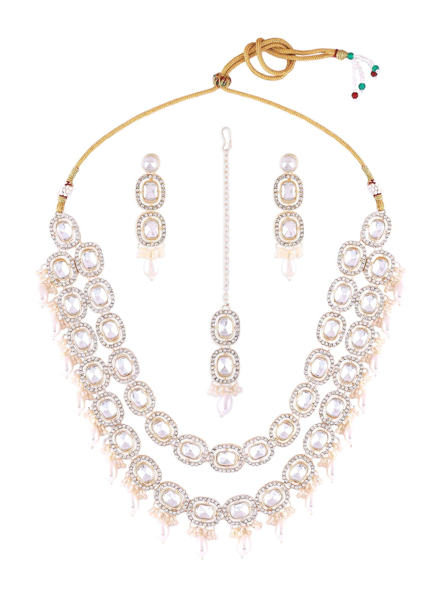 ZAVERI PEARLS Gold Tone Dazzling Stones Austrian Diamonds Pearls Layered Necklace Earring & Maangtikka Set For Women-ZPFK17999 (B0D1QM8JSN) Amazon Price History, Amazon Price Tracker