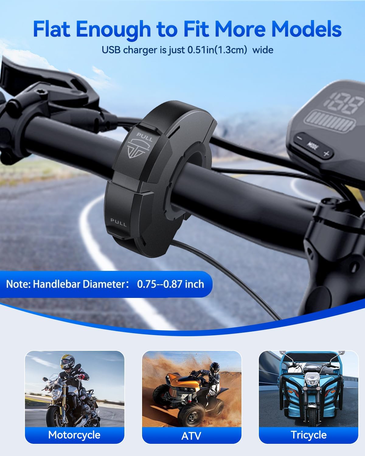 EXTRACTME Motorcycle Phone Charger, Ultra-Narrow Dual USB Type C 30W PD & Quick Charge 3.0 Motorcycle USB Charger, Waterproof Motorcycle USB Port for Phone, Tablet, GPS (Only 0.51 in Wide), Black - Image 3