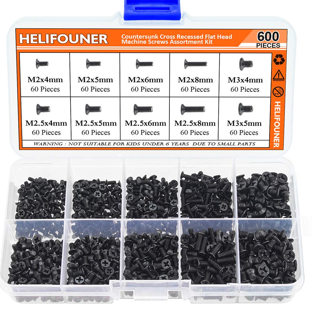 HELIFOUNER 600 Pieces M2 M2.5 M3 Phillips Flat Head Screws, Electronic Repair Screws for SSD, Laptop Notebook Computer