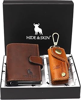 HIDE & SKINMagma Brown Genuine Leather Unisex RFID Card Holder Brown