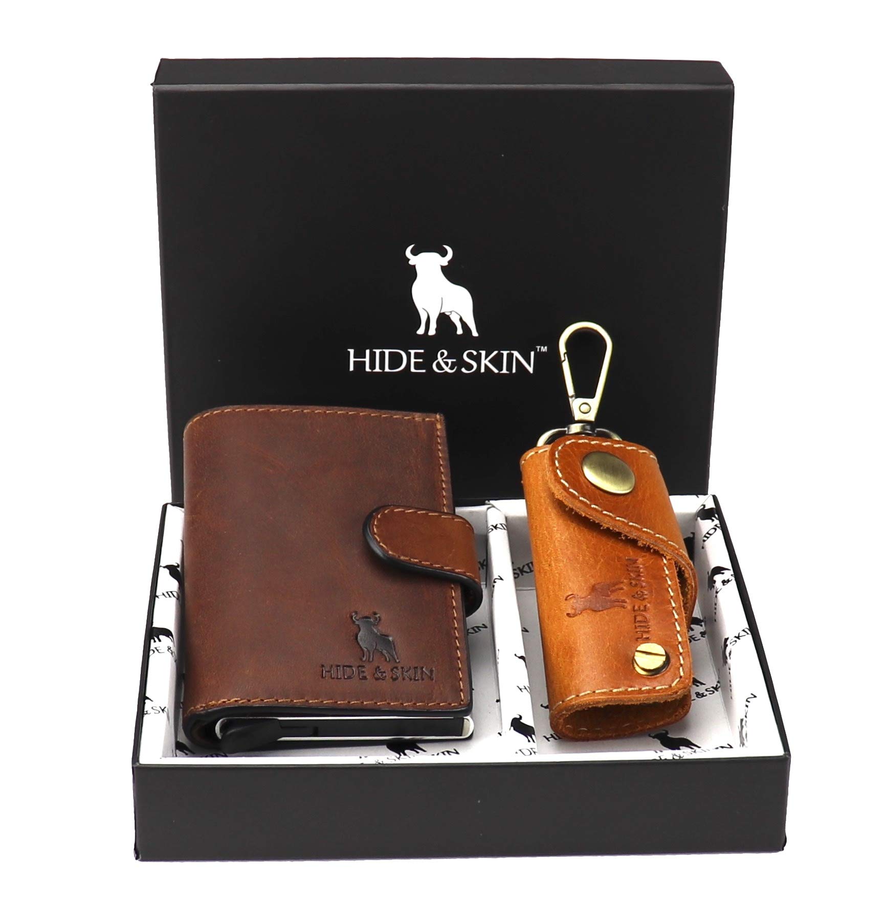 HIDE & SKINMagma Brown Genuine Leather Unisex RFID Card Holder Brown