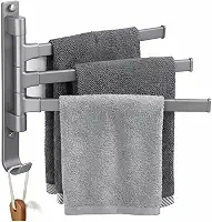 Toalheiro Lavabo Suporte de Toalha 3 Barras Alumínio Giratório 180º Parede Sem Furo Cozinha Banheiro Compacto Dobrável Cinza Gun Porta Pano Prático Organizador Multiuso Parede