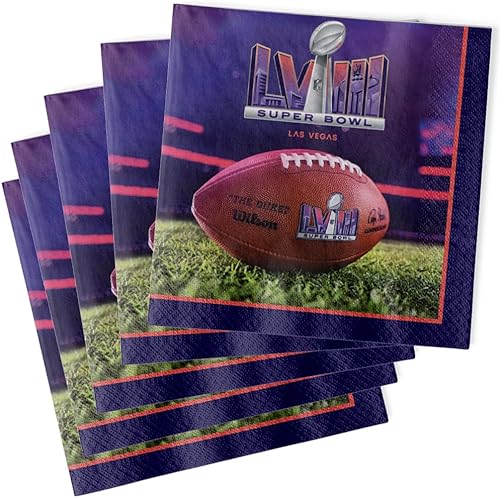 Amscan Purple Super Bowl LVIII - Almuerzo de papel (paquete de 16), servilletas duraderas y ecológicas, 6.5 x 6.5 pulgadas