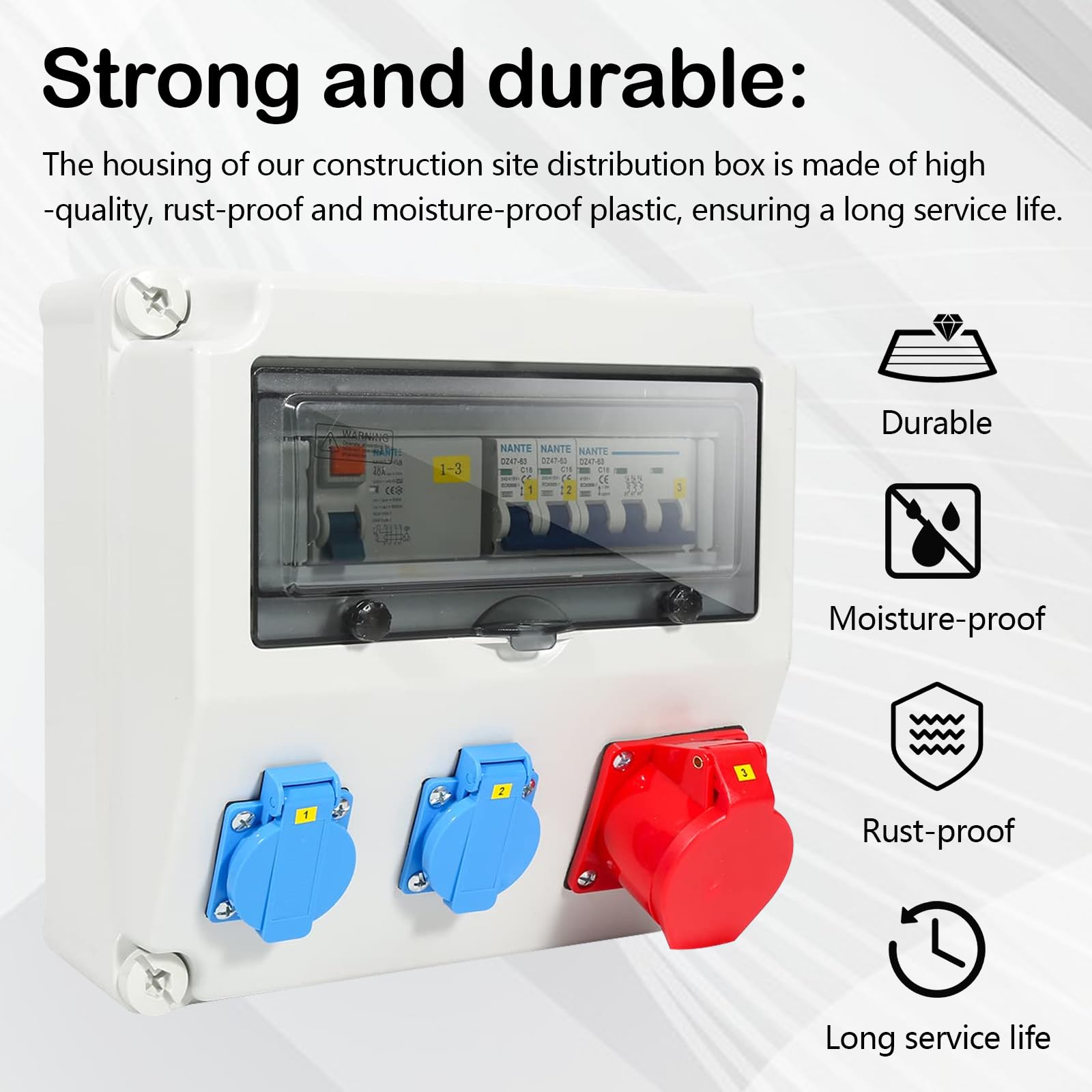 Caja Distribución Montada Superficie, Caja Fusibles Superficie Armario Distribución Ip65 con LS+FI Distribuidor de Corriente CEE 1 x 16 A + 2x 230 V con Tapa de Seguridad para Talleres y Fábricas