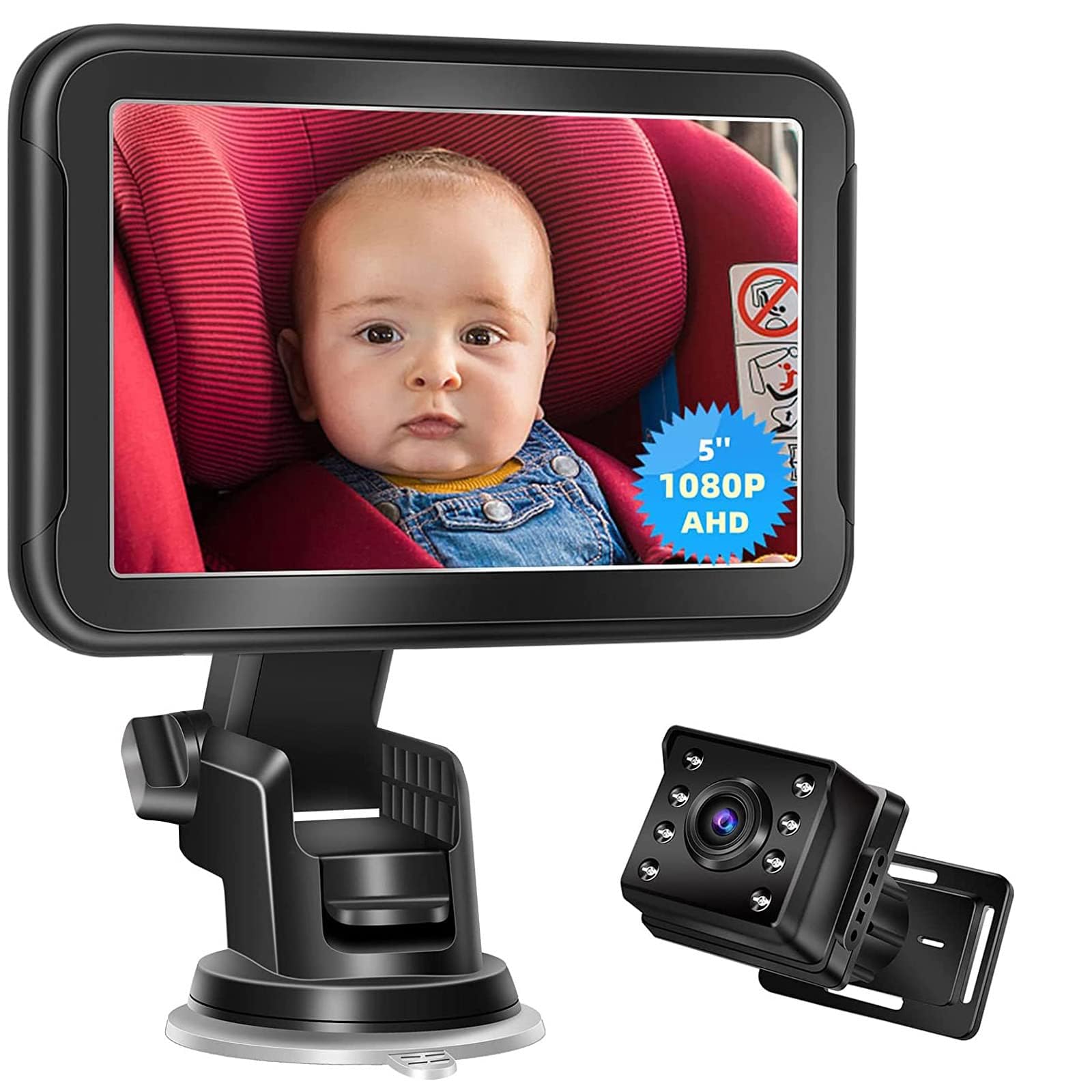 NALACAL Baby Car Monitor Camera, 5" 1080P AHD Display Monitor with Night Vision, Back Car Seat Safety Mirror Child Safety Mirror Infant Car Monitor Wide View Mirror for Children Infants Kids Toddlers