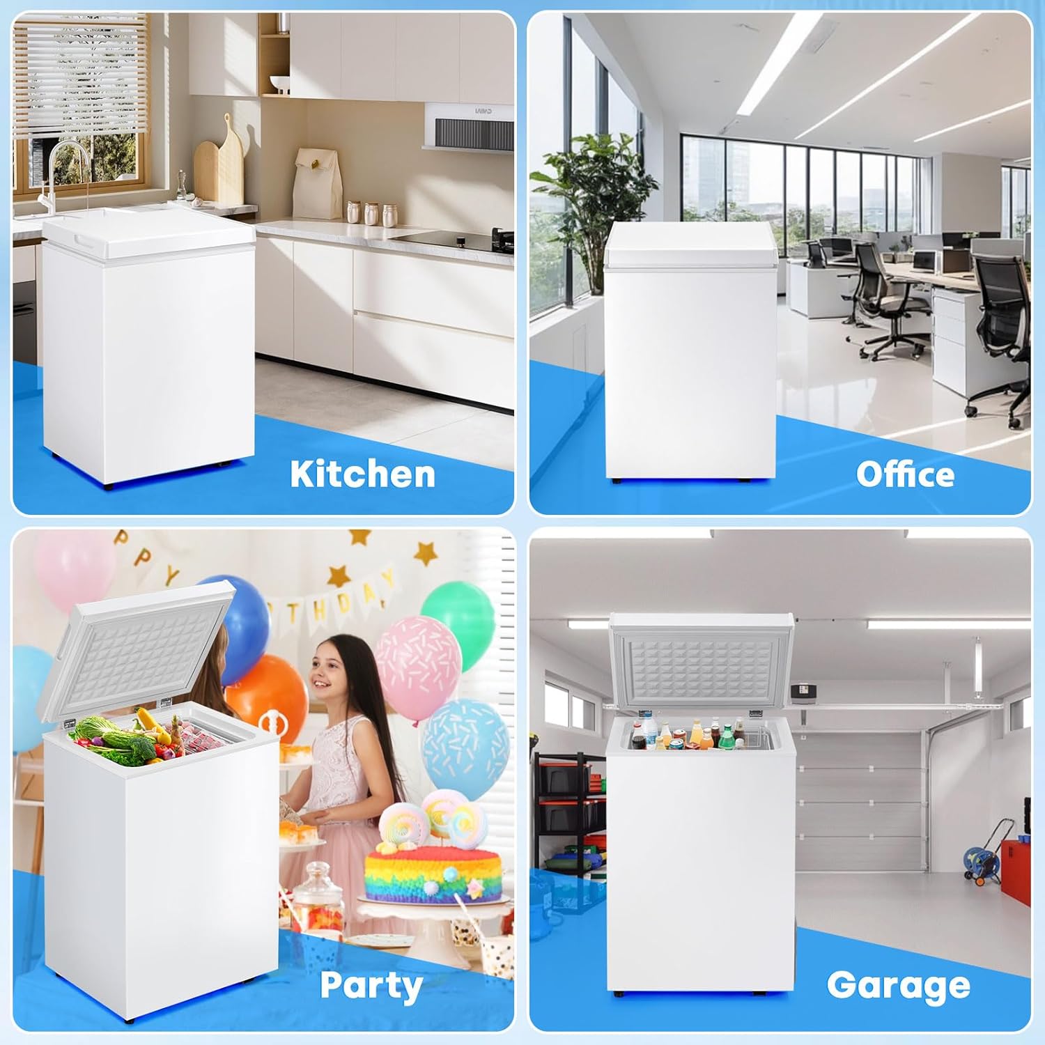 3.5 Cu.Ft Chest Freezer, Deep Freezer Holds Up to 78L, Small Freezer with Adjustable 7 Thermostat & Removable Basket, Freestanding Mini Freezer with Top Door for Home/Apartment/Garage, White