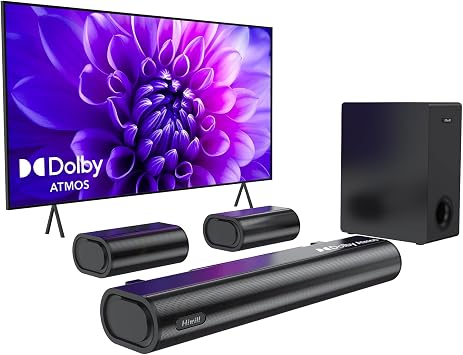 Hiwill 5.1ch Dolby Atmos Soundbar with 5.25 Subwoofer, Clear Voice, Surround Sound System w/2 Wired Rear Speakers, 380W Peak Power Bluetooth PC Sound Bar for TV, eARC/ARC/Opt, 2025