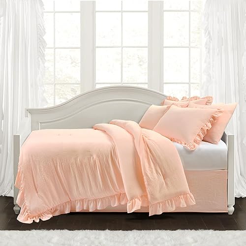 Lush Decor Reyna - Juego de 6 piezas de sofá cama con volantes de 68 pulgadas de ancho x 92 pulgadas de largo, color rubor, juego de ropa de cama