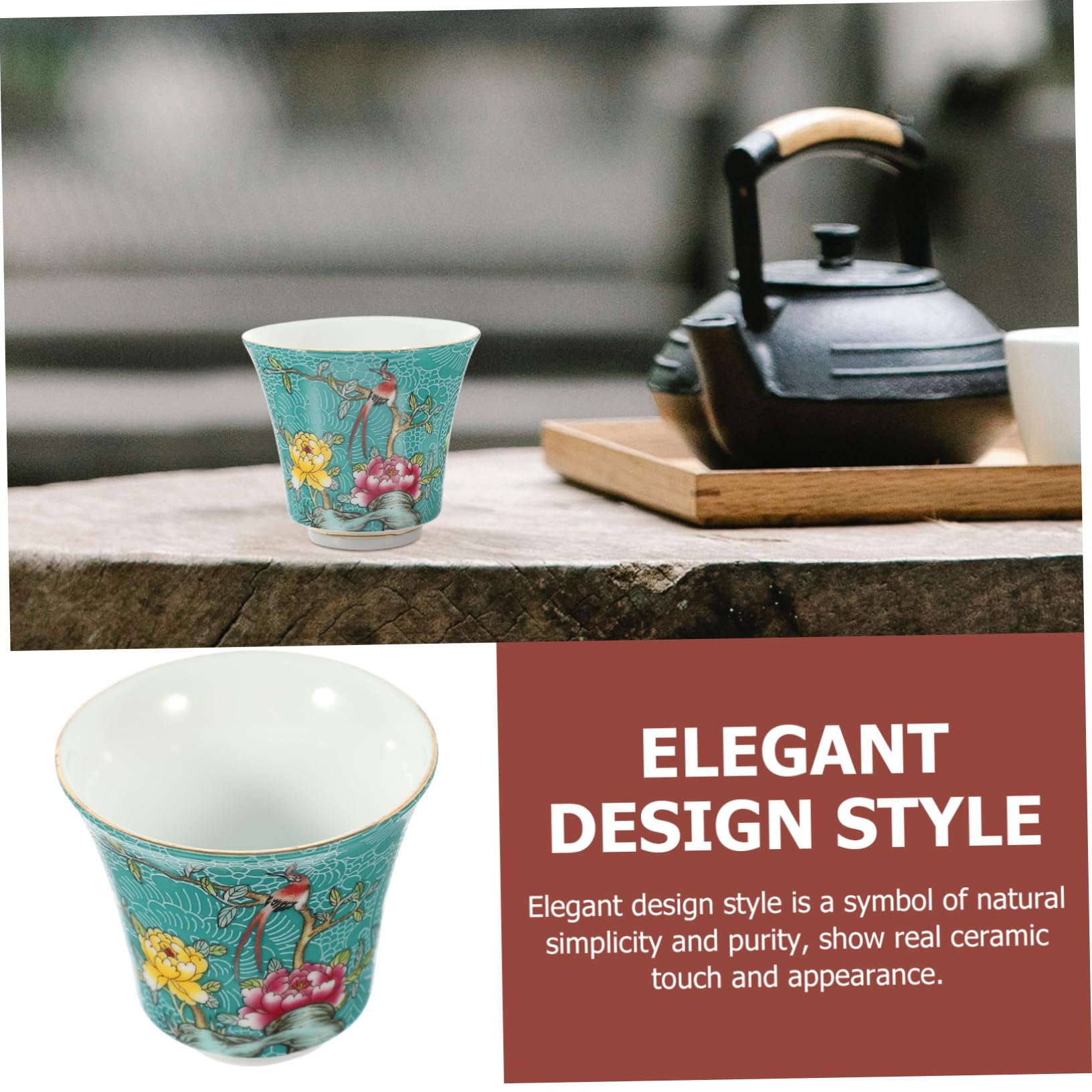 Tazza Da Tè in Retrò Decorativa Fiori e Uccelli Tazza Smaltata Per Bevande Calde e Fredde