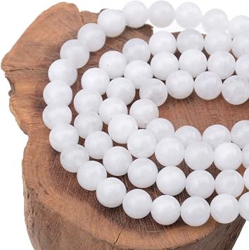 LPBeads 100PCS 8mm Natural White Jade Beads Gemstone Round Loose Beads for Jewelry Making with Crystal Stretch Cord