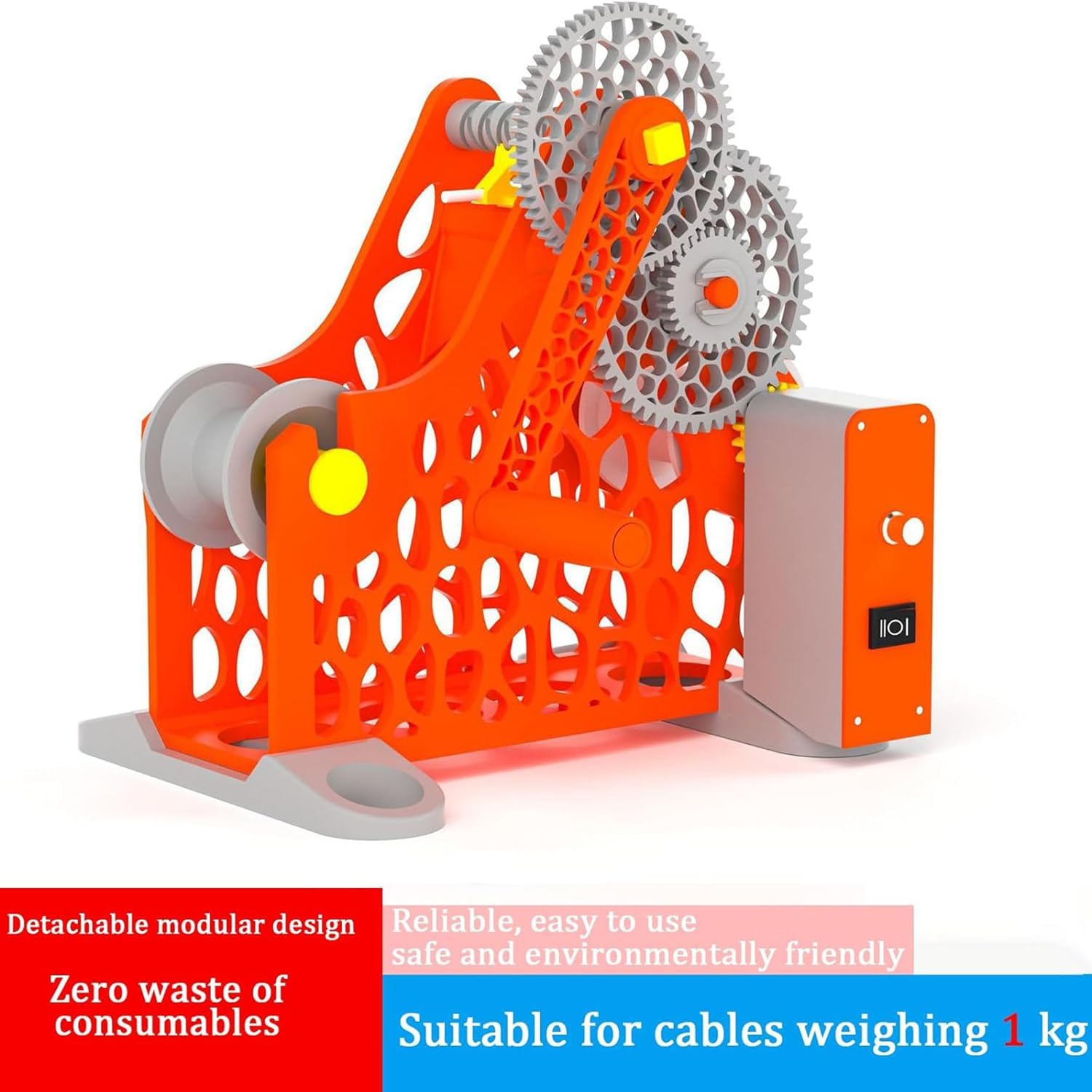 3D Printer Filament Retractor, Hand-cranked/Electric Dual-Purpose Winding Machine, Without Tangling, One-Button Switch, for 1Kg Spools, Removable Modular Design, for 3D Printing Enthusiasts, Welders,