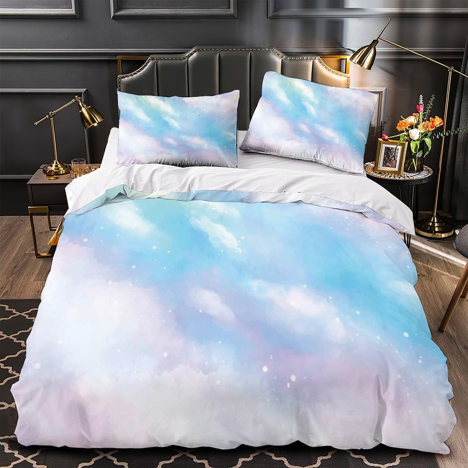 Housse de couette galaxie étoiles pastel 200x200cm pour lit double