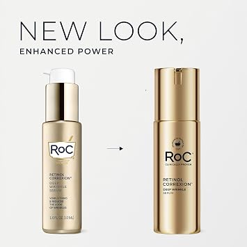 RoC Retinol Correxion Deep Wrinkle Retinol Face Serum, Ascorbic Acid, 1 0z | Anti-aging treatment for fine lines, dark spots, post acne scars, clinically proven, dermatologist-tested, packaging may vary