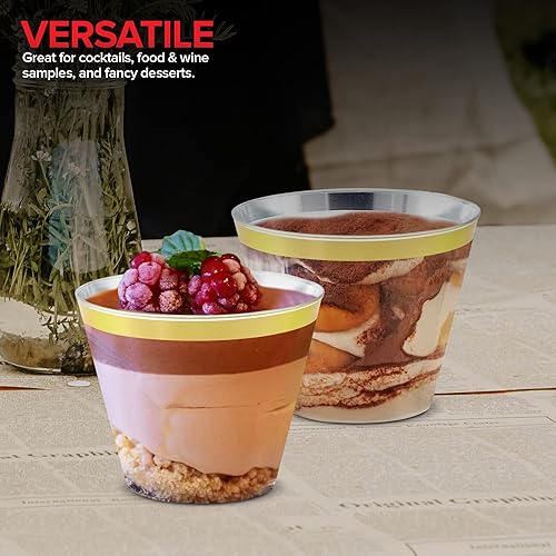 Miniatura 7 de Stock Your Home Vasos de plástico desechables con borde dorado de 9 onzas (paquete de 100) elegantes vasos para fiestas, bodas, vacaciones, vasos de