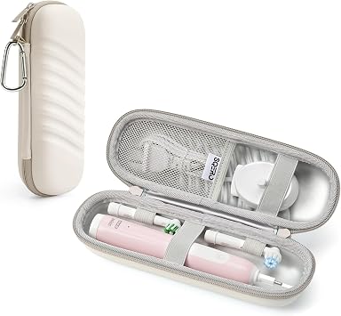 Electric Toothbrush Case for Oral-B Pro/iO/Philips Sonicare, Waterproof Traveling Toothbrush Storage Bag with Mesh Pocket Covers Protection Beige