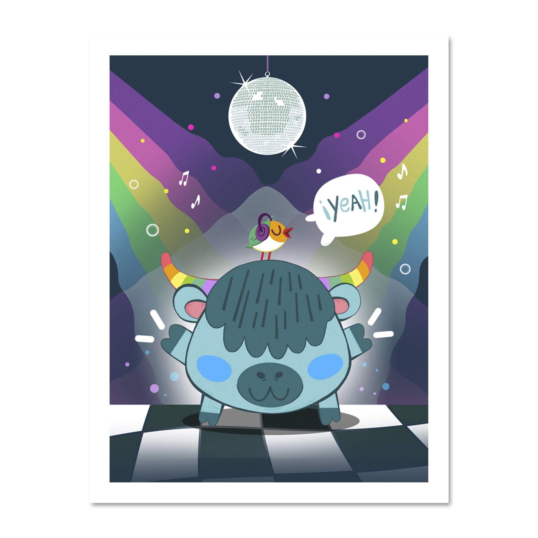 Wee Blue Coo Kawaii Cow Disco Party Large Framed Art Print Wall Poster 18x24 inch