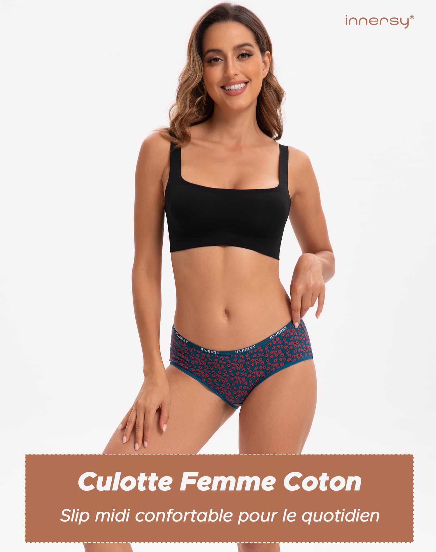 INNERSY Culotte Femme Coton Stretch Taille Basse sous-vêtements Douce Bikini Slips Sport Lot de 6