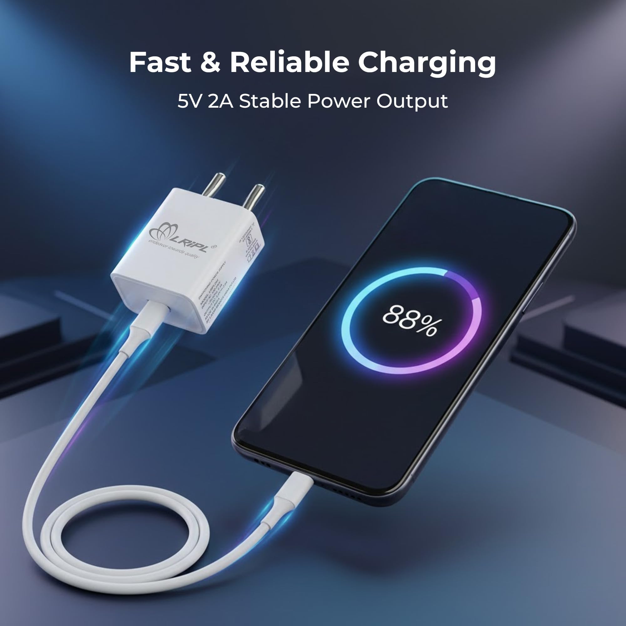 LRIPL USB Charger 5V 2A 10W Fast Charging Adapter | BIS Certified Wall Charger for Smartphones, Power Banks, Bluetooth Devices | Safe, Durable & Compact Mobile Charger – White — Amazon image 3