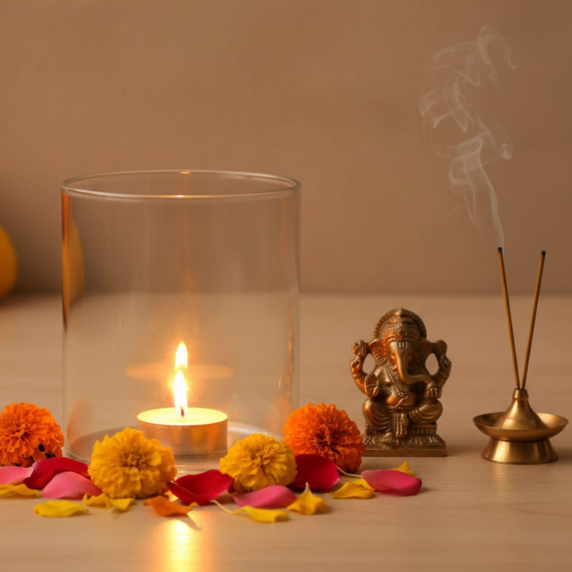 Ein Sof Diya Glass Cover Only - Big Size Borosilicate Deepam Glass Cover, 4 inch Wide, 4.5 inch Height, Transparent