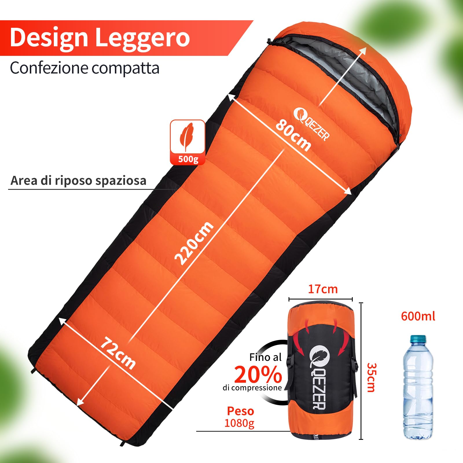 Sacco a pelo in piuma ultraleggero Sacco a Pelo per Adulti e Bambino 12°C a -8°C [1080g-2140g] per campeggio, escursioni e trekking, attività all'aperto 3~4 stagioni