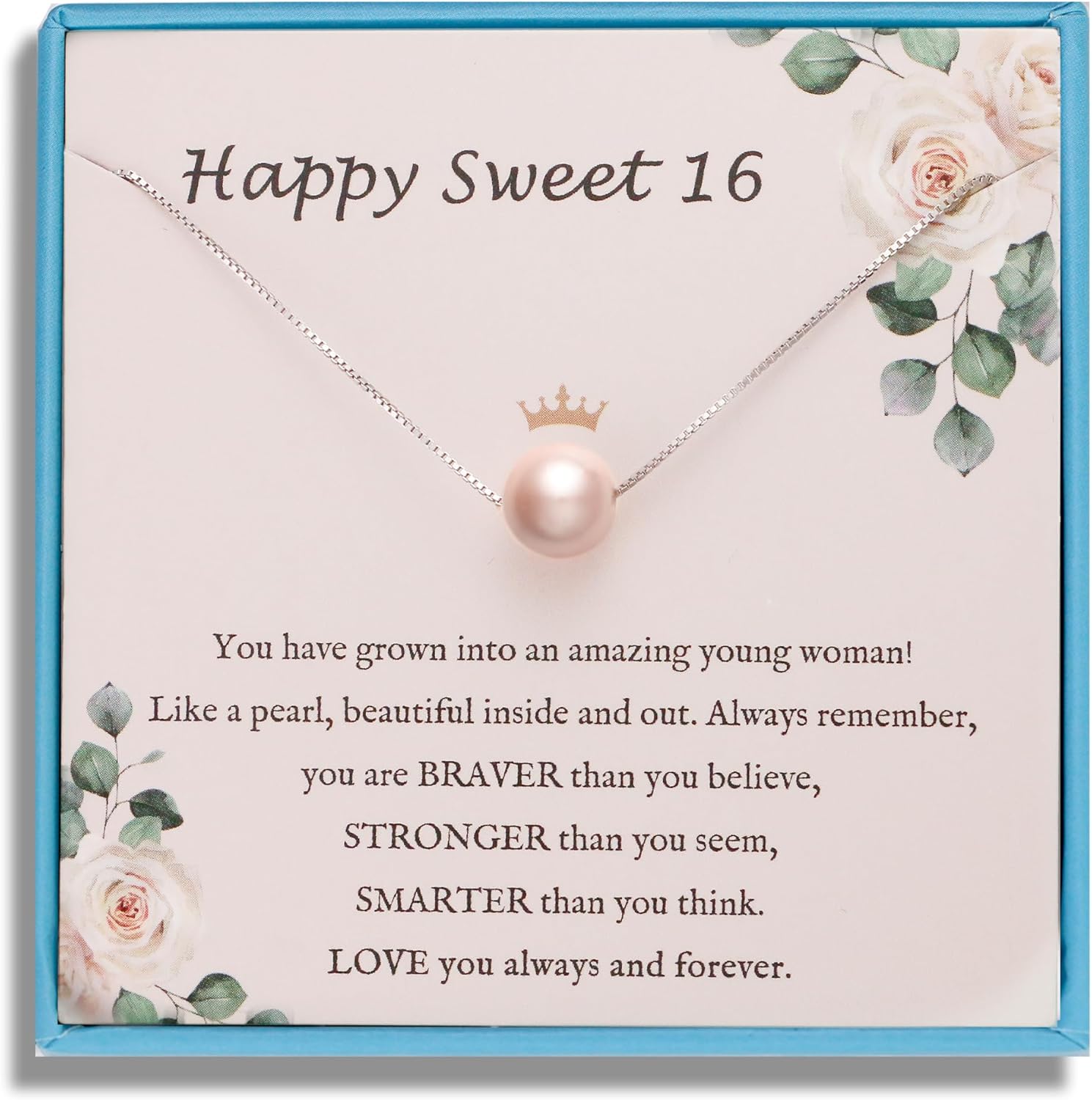 Sereney Sterling Silver Birthday Gifts for Girls Women, Pearl Necklace as 7 9 10 11 13 15 16 18 21 30 40 50 60 Year Old Birthday Gifts, Single Pearl Necklace as Bday Gifts for Friends
