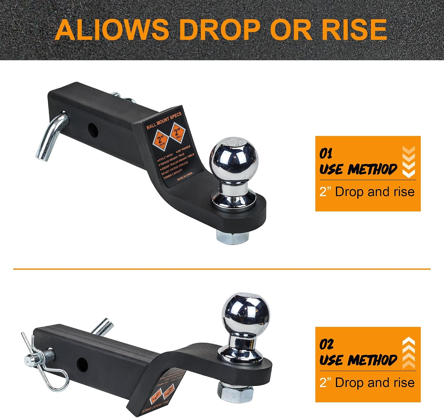 Autekcomma Trailer Hitch Ball Mount Kit with 2 Inch Ball & 5/8 inch Hitch Pin, Tow Hitch Ball Mount Kit Fits 2“ Receiver, 2 inch Drop, 5000 lbs Capacity. Matte Black Powder Coated+Electrophoresis