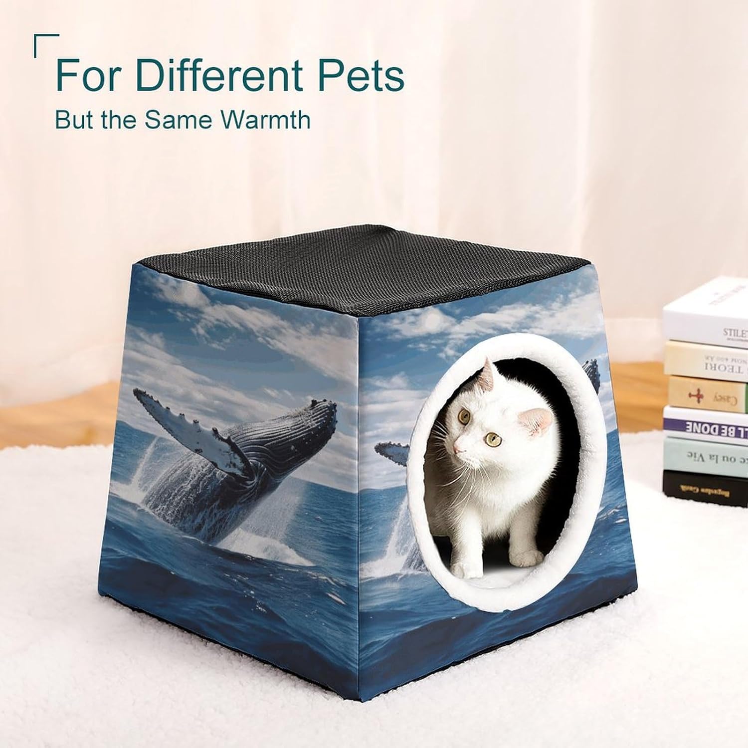 Pet Sleeping Nest Bed, Whale Above Sea Water in The Ocean Printed Dog House Cat Nest, Winter Pet House are Suitable for Most Cats, Dogs, and Other Small Pets
