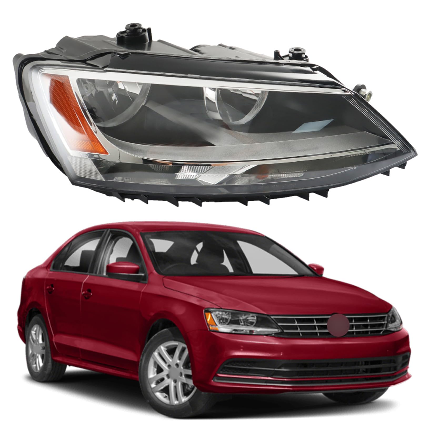 LABLT Passenger Side Headlight Assembly Replacement for Jetta 2011-2018 Halogen Model Right Side Headlamps Replacement for VW2503146