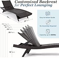 Vista 4 de Idzo Katalina - Juego de tumbona de 2 a 500 libras, mimbre UV, diseño ergonómico de onda, respaldo reclinable, juego de muebles de patio, multicolor