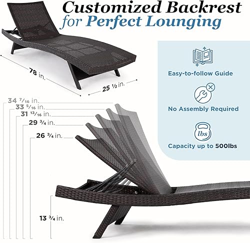 Miniatura 5 de IDZO Katalina Juego de dos tumbonas Chaise Lounge con soporte de 500lbs, de mimbre UV, diseño de onda ergonómica, respaldo reclinable, juego de