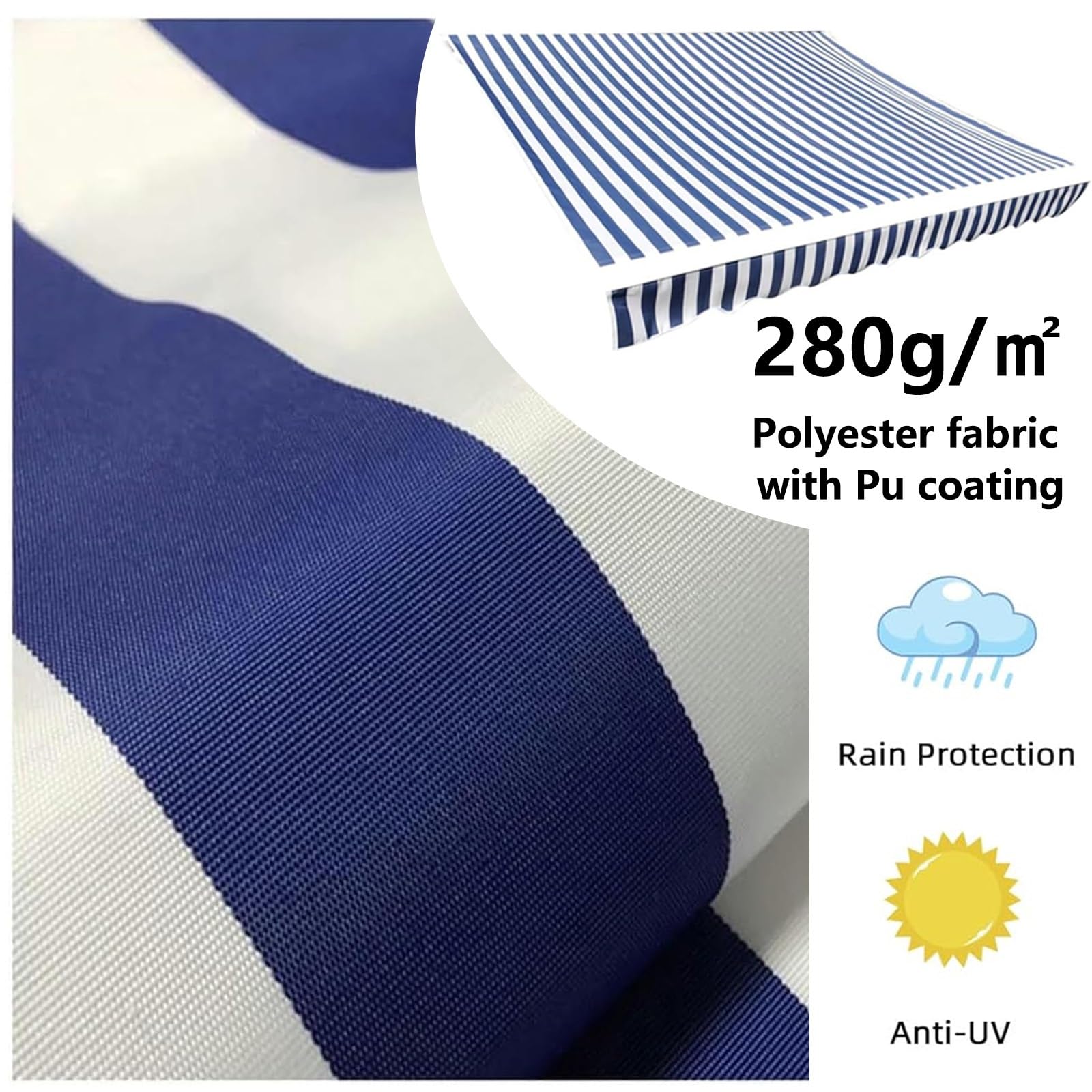 Zapasowa tkanina markizy, 280 g/m², odporna na promieniowanie UV i wodę, płótno baldachimu, do okien, drzwi, balkonu, podwórka i sklepu, osłona przeciwsłoneczna - materiał markizy