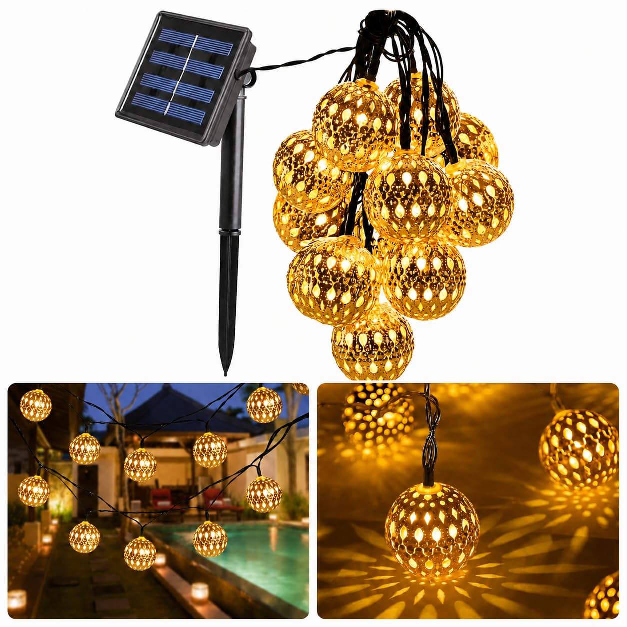 XERGY Solar String Lights - 30 LED Water Drop Fairy Lights -9