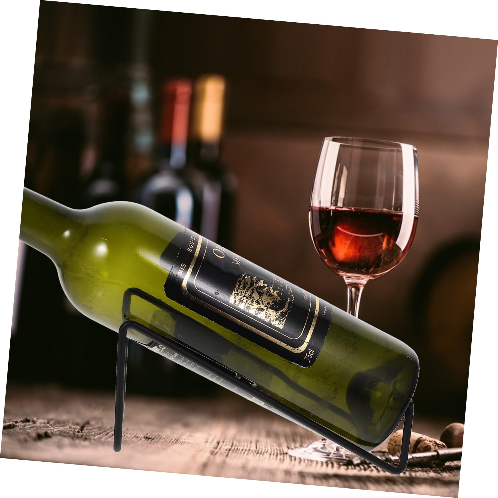 INOOMP Portabottiglie Supporto per Bottiglia di Vino in Ferro Nero da Tavolo 2 Pezzi Resistente e Portatile per Casa e Ristorante Elegante