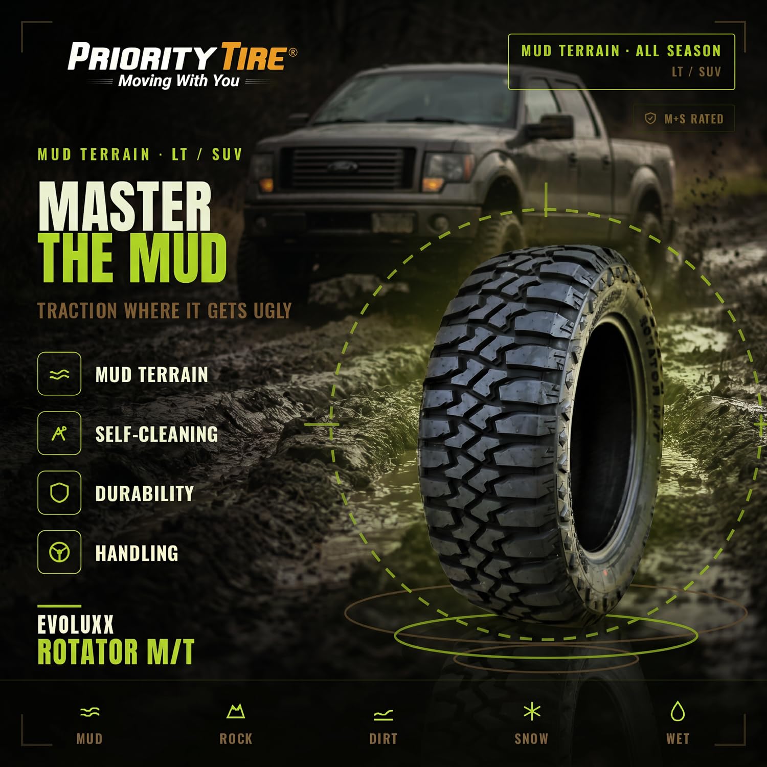 Amazon.com: Evoluxx Rotator M/T LT285/55R20 Mud Terrain 122/119Q E