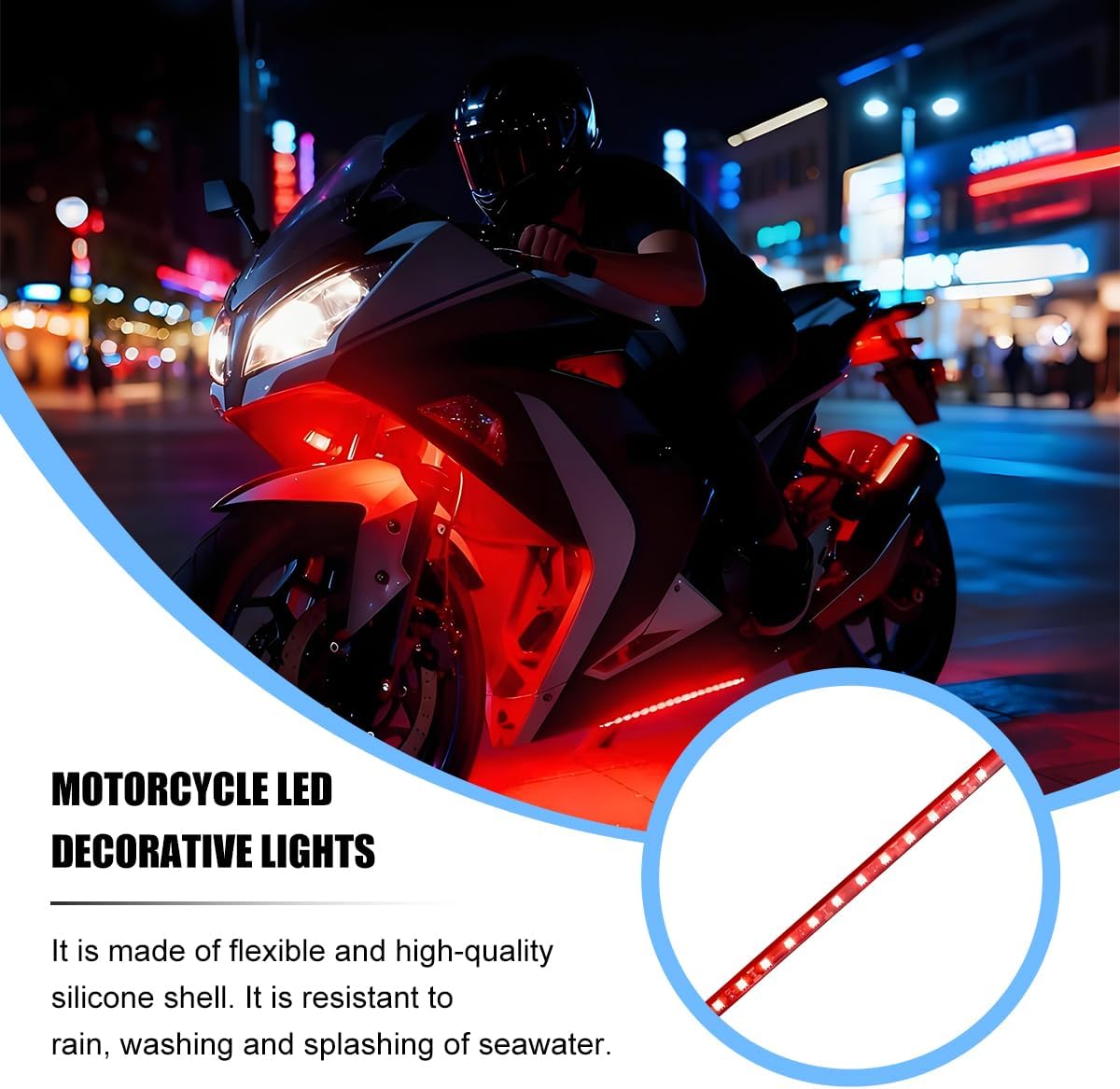 Motorcycle RGB LED Light Kit, 6PCS DC 12V Waterproof Motorbike Underglow Strip Lights Kit, Golf Cart Exterior Ground Effect Atmosphere Lamp, Universal for SUV RV Truck (Red) image 4