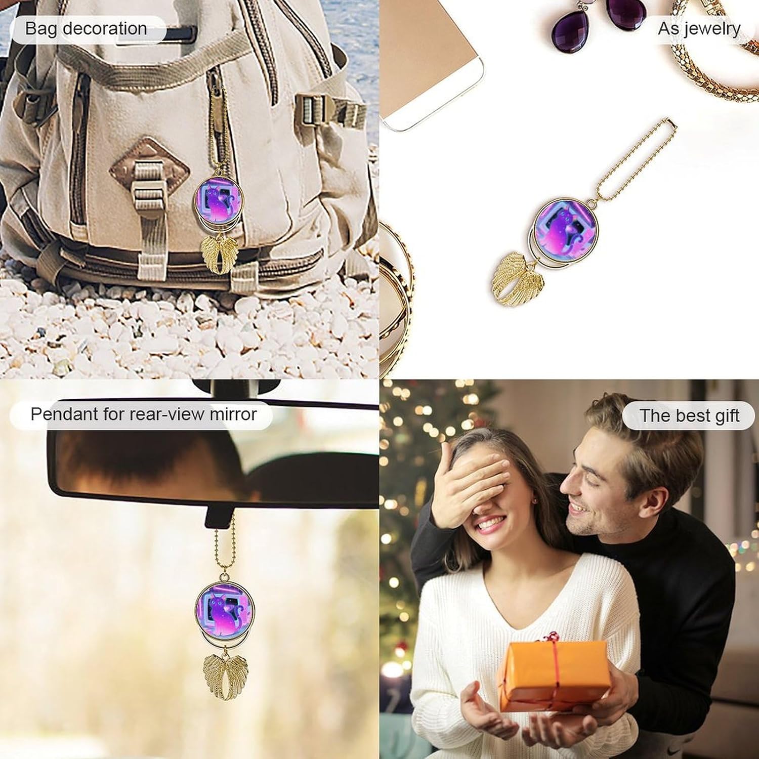 Funny Galaxy Cat Car Rearview Mirror Charm Angel Wings image 5