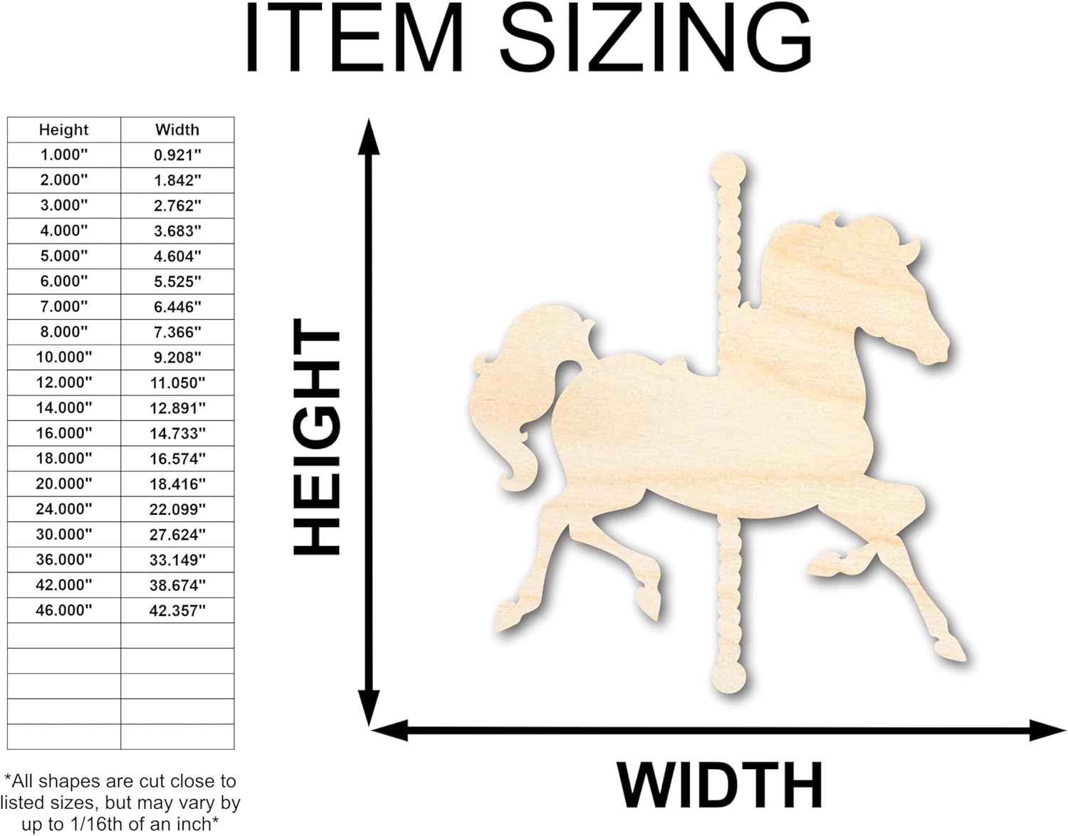 Unfinished Wood Carousel Horse Shape | Amusement Park | Craft Cutout | up to 46" DIY 24" / 1/4"