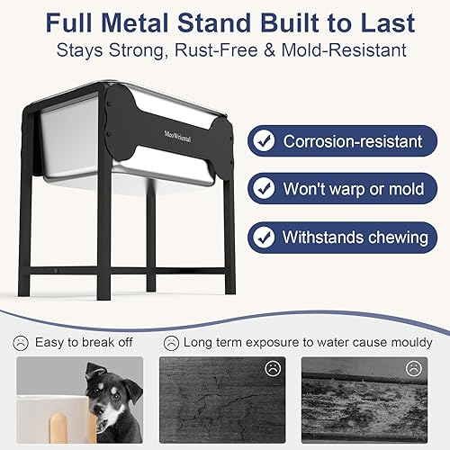 Miniatura 7 de Cuenco elevado de agua para perros de 2.5 galones para razas grandes, cuenco de agua grande de acero inoxidable elevado de 14.2 pulgadas de alto con