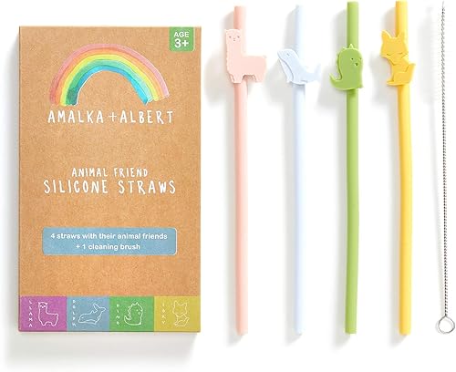Pajitas de silicona reutilizables seguras para niños, 4 piezas flexibles de 7.8 pulgadas de largo con 1 cepillo de limpieza para vasos de 20 onzas y Pajitas de silicona reutilizables seguras para niños, 4 piezas flexibles de 7.8 pulgadas de largo con 1 cepillo de limpieza para vasos de 20 onzas y