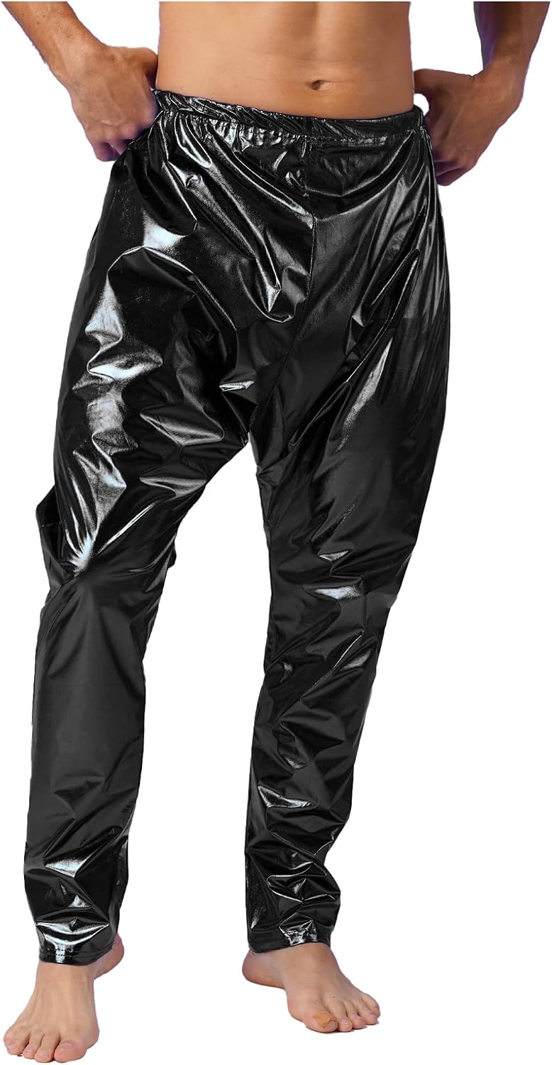 Freebily Men's Shiny Metallic Dance Bloomers Trousers Jazz Hip Hop Street Dance Harem Pants