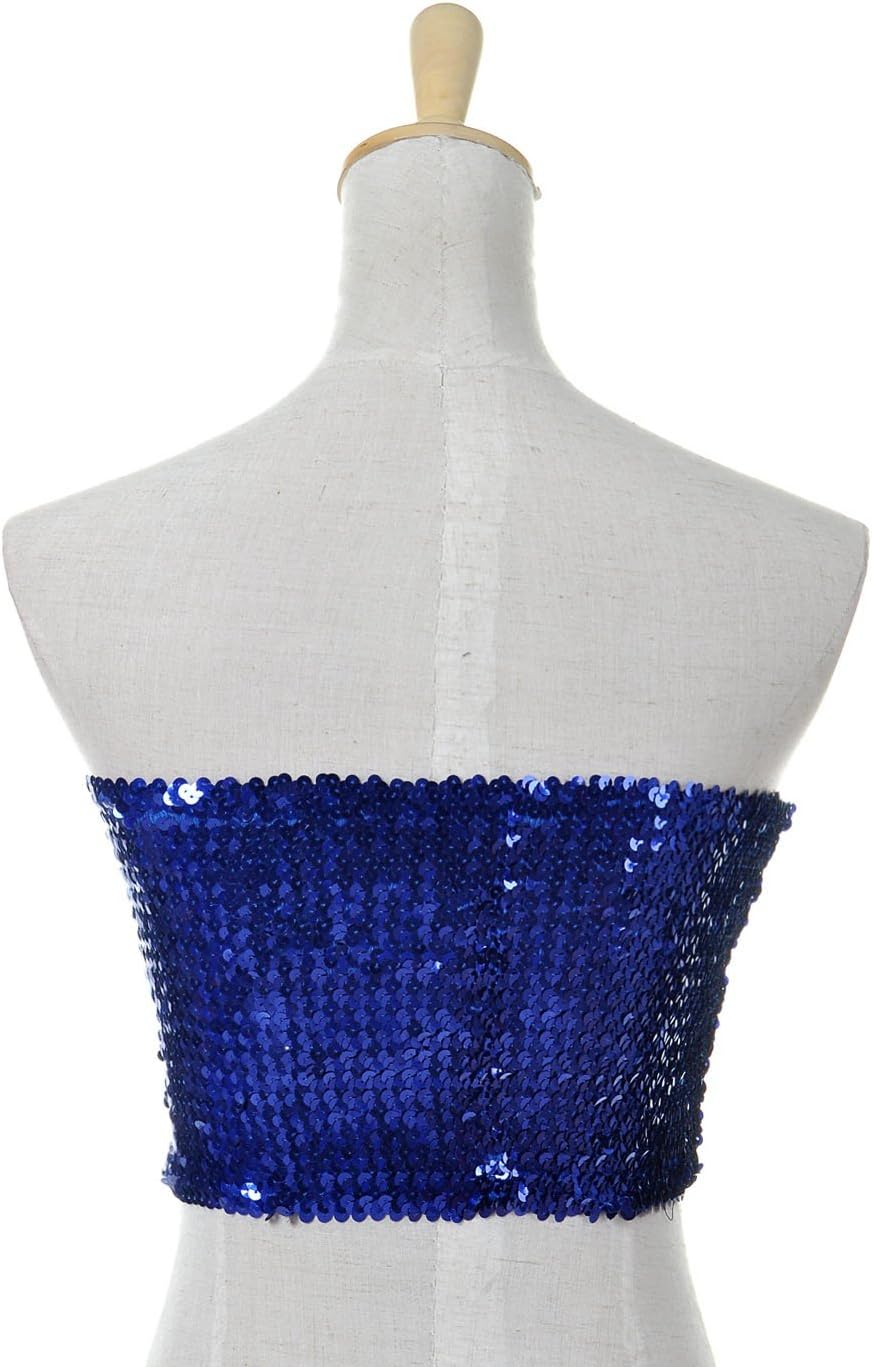 Anna-Kaci Womens Shiny Sequin Party Cropped Strapless Bandeau Stretch Tube Top - Image 2