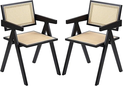 Juego de 2 sillas de comedor de ratán, sillas de comedor modernas de mediados de siglo con brazos, sillas de bambú para exteriores, para dormitorio,
