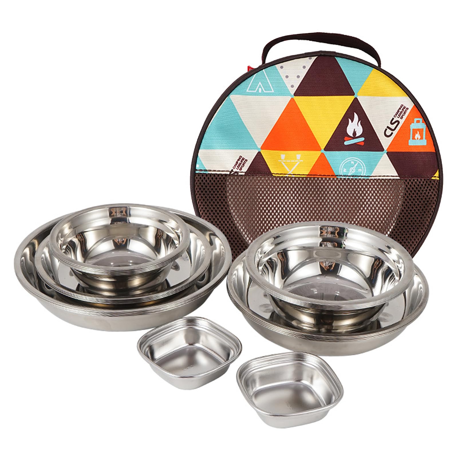 22 pezzi di set da campeggio in acciaio inox, set di stoviglie, confezione famiglia con ciotole, piatti, ciotole e borsa per il trasporto portatile, confezione leggera perfetta per campeggio, picnic