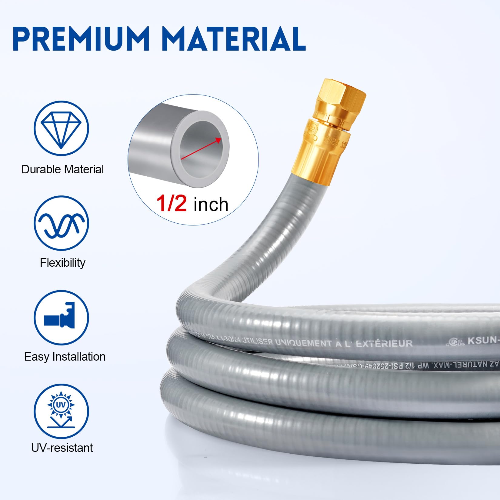 GasSaf Manguera de parrilla de gas natural de 1,27 cm de diámetro interior con conexión rápida, kit de conversión de gas natural adecuado para parrilla de gas, generador, calentador de patio y más